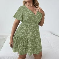Haljine za žene ženske duboke V-izreze kratke rukave polka dot mini haljina kratka labava mini haljina zelena