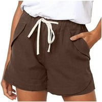 Ženske široke pamučne lanene kratke hlače s džepom ljetni lumen labava vezica za slobodno vrijeme udobna modna