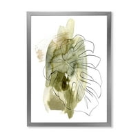 DesignArt 'Line Art Monstera Branch Tropical Abstract Listovi na zelenom' Tradicionalno uokvireni umjetnički tisak