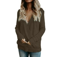 Ženski džemperi Solidna boja V-izreza s dugim rukavima jesenski zimski modni pulover vrhovi odmor za odmor džemperi