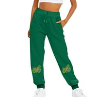 Široke hlače za žene modni sportski print Uzica udoban džep casual sportske hlače Ženske hlače zelene boje;