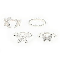 Srebrni leptir i rhinestones set prstenova za odrasle žene, 8 9, veliki poklon pakiranje, 38128