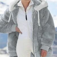 Ženski modni kaput Žene plus zima toplo labavo plišano jakno s kapuljačama s patentnim zatvaračem