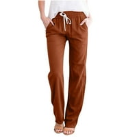 Ljetne hlače, hlače Pune dužine, modne ženske ljetne Ležerne široke pamučne i lanene hlače visokog struka, jednobojne