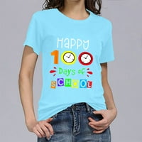 Dame vrhovi i bluze Sretan 100. dan u školskoj multi-boji majice s kratkim rukavima grafičke tiskane majice majice