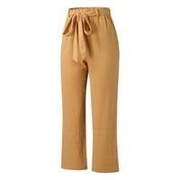 Ženske pamučne lanene modne Duge hlače s elastičnim elastičnim strukom, casual hlače visokog struka, Ženske hlače