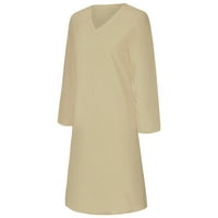 Haljina Plus size, modna ženska ležerna haljina s izrezom u obliku slova u i dugim rukavima od Kaki pamuka i lana