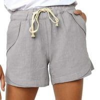 FRAGARN Žene casual solidne boje pamučne lanene džepove zavoj Elastični struk kratke hlače hlače Teretne hlače