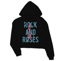 Neonski natpis Rock And Roses , Crna ošišana majica s kapuljačom, Vintage ulična odjeća