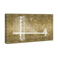 Wynwood Studio Arhitektura i zgrade Zidno umjetničko platno otisci 'Golden Gate Bridge Gold' Poznati mostovi -