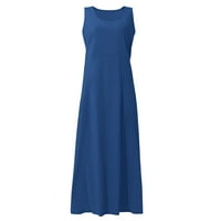 Haljine za žene, jednobojna široka sunčana Haljina dužine gležnja bez rukava, haljina s okruglim vratom, plava