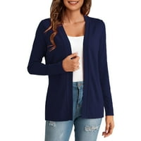 Ženski kardigan, Ženski Jednobojni casual pleteni džemper bez dugmeta s dugim rukavima, plavi