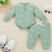 Odjeća za novorođenčad sa sunčanim printom, rebrasti bodi s dugim rukavima s okruglim vratom za malu djecu + hlače