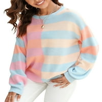 ; / Ženski pulover, džemper, majice s prugastim vratom s printom, slatka meka pletiva s dugim rukavima, jesenska
