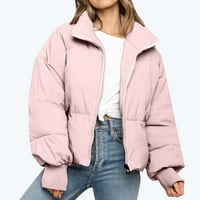 Zimski plišani kaput za žene modni jednobojni pulover od pufera sa stojećim ovratnikom gornja odjeća ružičasti