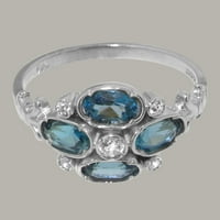 Ženski prsten od bijelog zlata od 10 karata s prirodnim dijamantom i londonskim plavim topazom britanske proizvodnje