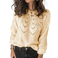 Ženski pleteni džemper s okruglim vratom s dugim rukavima jednobojni široki pulover