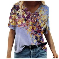 Ženske majice kratkih rukava s kratkim rukavima, Camo majice s cvjetnim printom, široka majica s izrezom u obliku