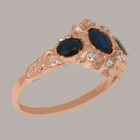 Ženski prsten od ružičastog zlata od 14 karata s prirodnim safirom i dijamantima britanske proizvodnje - opcije