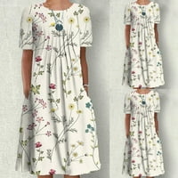 Ljetne haljine za čišćenje za žene plus veličine tiskanje kratkih rukava cvjetni uzorak haljina okrugli vrat midi