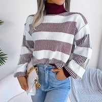 Džemper za žene modni prugasti print fit crewneck pulover dugih rukava pletiva jesen zimsko poslovno rebro pletenje