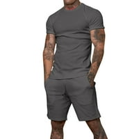 UORCSA Elastična elastična kratkih hlača Sport s dvodijelnim odijelom za slobodno vrijeme muški set tamno siva