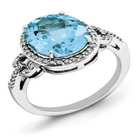Plavi topaz dijamantni prsten od čistog srebra s rodijem u kutiji
