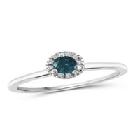 Carat T.W. Okruglo izrezani plavo-bijeli dijamantni srebrni prsten