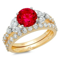 3. dijamant okruglog reza s imitacijom rubina od 18 karatnog žutog i bijelog zlata s naglascima vjenčani set od