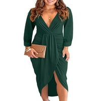 Grianlook solidna boja elegantna haljina za ženske naplaćene midi haljine za odmor koktele zabave zelene xxl