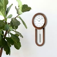 Okrugli i elegantni zidni satovi od smeđeg drveta u obliku klatna i dvostrukih zvona, kvarcni, analogni 9057