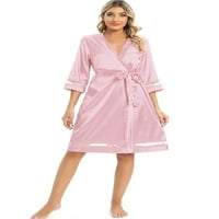 Ženska spavaćica, satenska spavaćica s rukavima za spavanje, pidžama s izrezom u obliku slova A, ružičasta, a