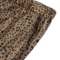 Ženske ležerne ljetne hlače visoki struk leopardov otisak plus hlače labave udobne ležaljke s džepovima smeđe