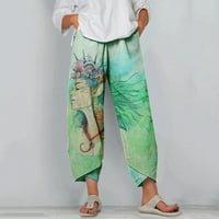 Široke hlače za žene, ženske Ležerne hlače s cvjetnim printom, široke hlače s elastičnim strukom, duge hlače,
