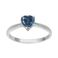 Nježni ženski prsten s londonskim plavim topazom u obliku srca od srebra