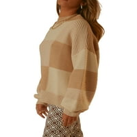 Ženski Vintage karirani pulover s labavim pletenim puloverom s dugim rukavima s okruglim vratom estetski džemperi