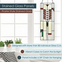 Viseći vitraž od 23,37 - šareni stakleni panel i prozorski suncobran-ukrasni stakleni dekor-prerijski stil-i bordo
