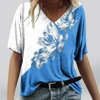 - Ženske zimske majice kratkih rukava s cvjetnim printom, Casual majice s labavim grafičkim uzorkom