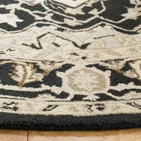 Cvjetni tepih od vune od 8'8', prirodni crni, okrugli