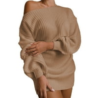 Modne žene Čvrsti lampavi rukav s ramena dugi rukavi džemper haljina bez narasti
