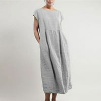 Ljetne haljine za žene srednje seksi čvrste kratke rukave A-line okrugli dekolte dnevno haljina siva 4xl