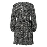 Jesen odjeća za žene trendi haljine tunična haljina leopard cvjetni tiskani dugi rukavi casual labav v vrat ruffle