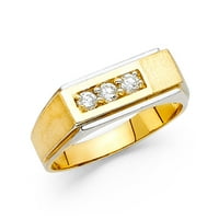 Čvrsto 14K žuto zlato Kubični cirkonij CZ Muška modna obljetnica Veličina prstena 7