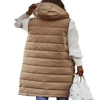 Gomelly Women CripCoat Obični kaput labav jakna prsluk Dame dužine koljena Zima toplo bez rukava Beige 3xl