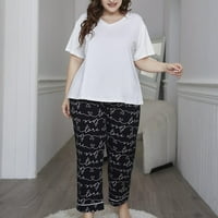 Ženska plus veličina pidžama Summer casual v vrat kratki rukavi vrhovi široke nogu hlače setovi salon za spavanje