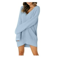 Jesenski džemperi za žene trendi labava rukava s palicom dugih rukava s dugim rukavima poliester plavi xl
