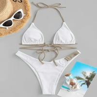 Žene s kupaćim kostimom rebrasti dva tona O prstena s visokim nogama bikini kupaći kostim s bijelim s