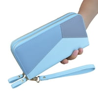ženska torbica od PU kože s dvostrukim patentnim zatvaračem, držač kartice, narukvica, plava