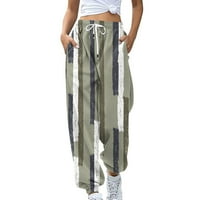 Ženski modni otisci s gradijentnim uzorkom, široke hlače s vezicama visokog struka, ravne vrećaste hlače s džepom,