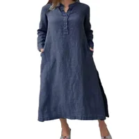 Audvoi gumb s dugim rukavima kaftan maxi košulja haljina za žene zabava maxi haljine solidne kaftan labav pamuk